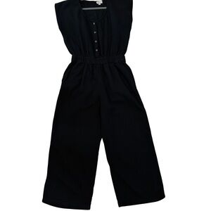 LOFT Black Cotton Gauze Wide Leg Romper Medium